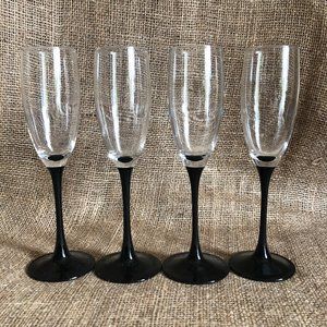Luminarc BLACK Stemmed CHAMPAGNE Glasses VTG